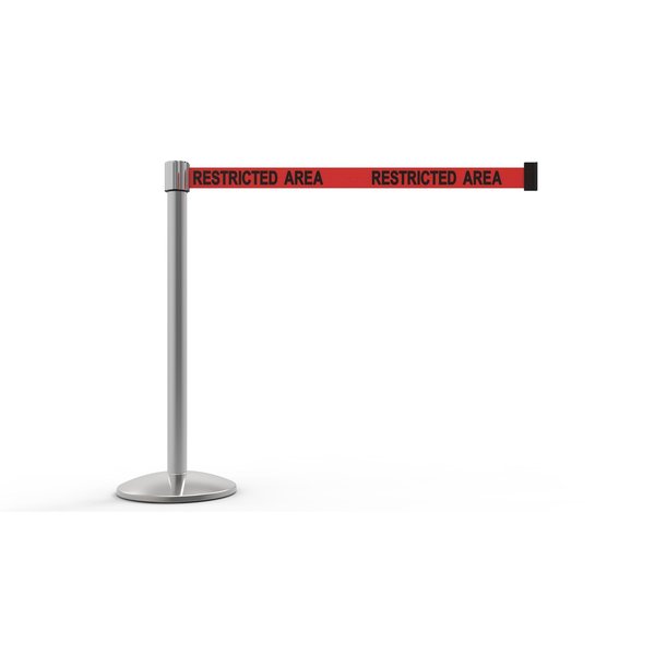 Banner Stakes QLine Retractable Belt Barrier, Polished Chrome Post, Red "Restricted Area" AL6105C